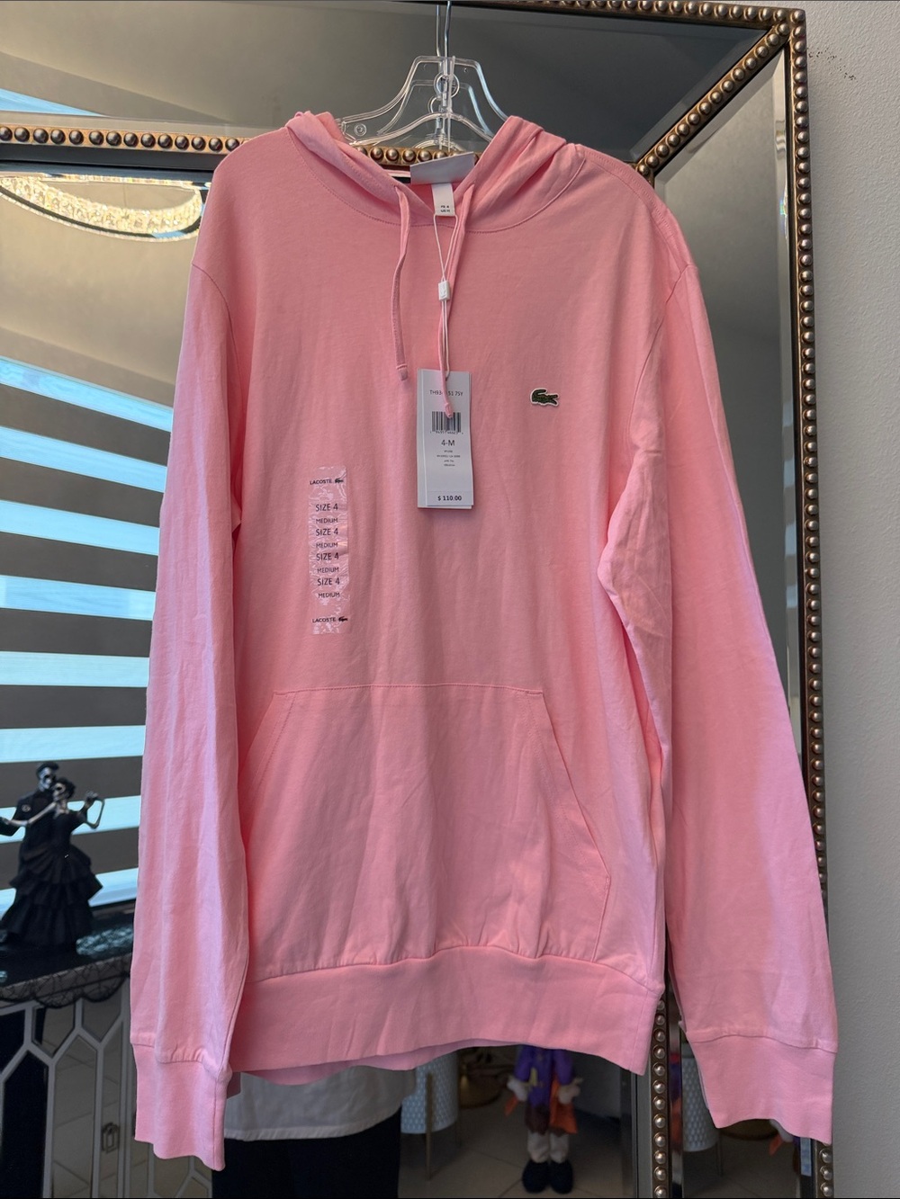 Lacoste Light Pink Crewneck Hoodie with Embroidered Crocodile